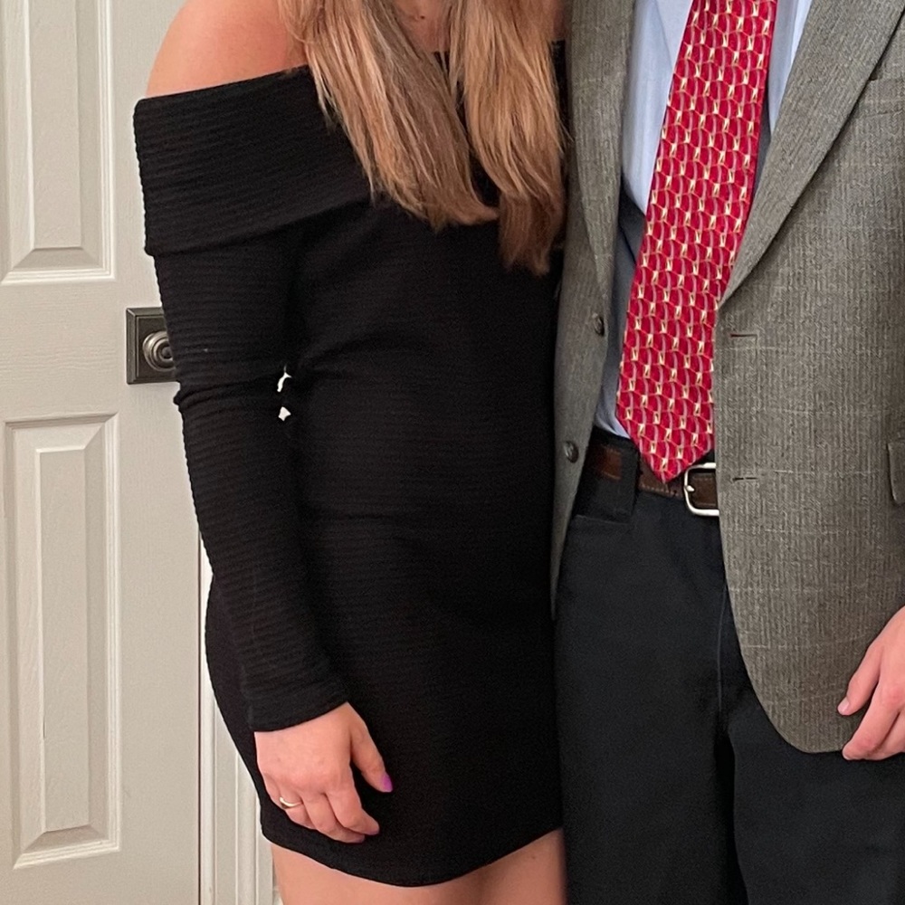 Sadie and Sage Black Ribbed Cowl Neck Long Sleeve Mini Dress